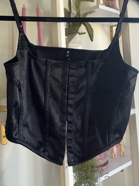 Tops - Black Satin Corset Crop Top